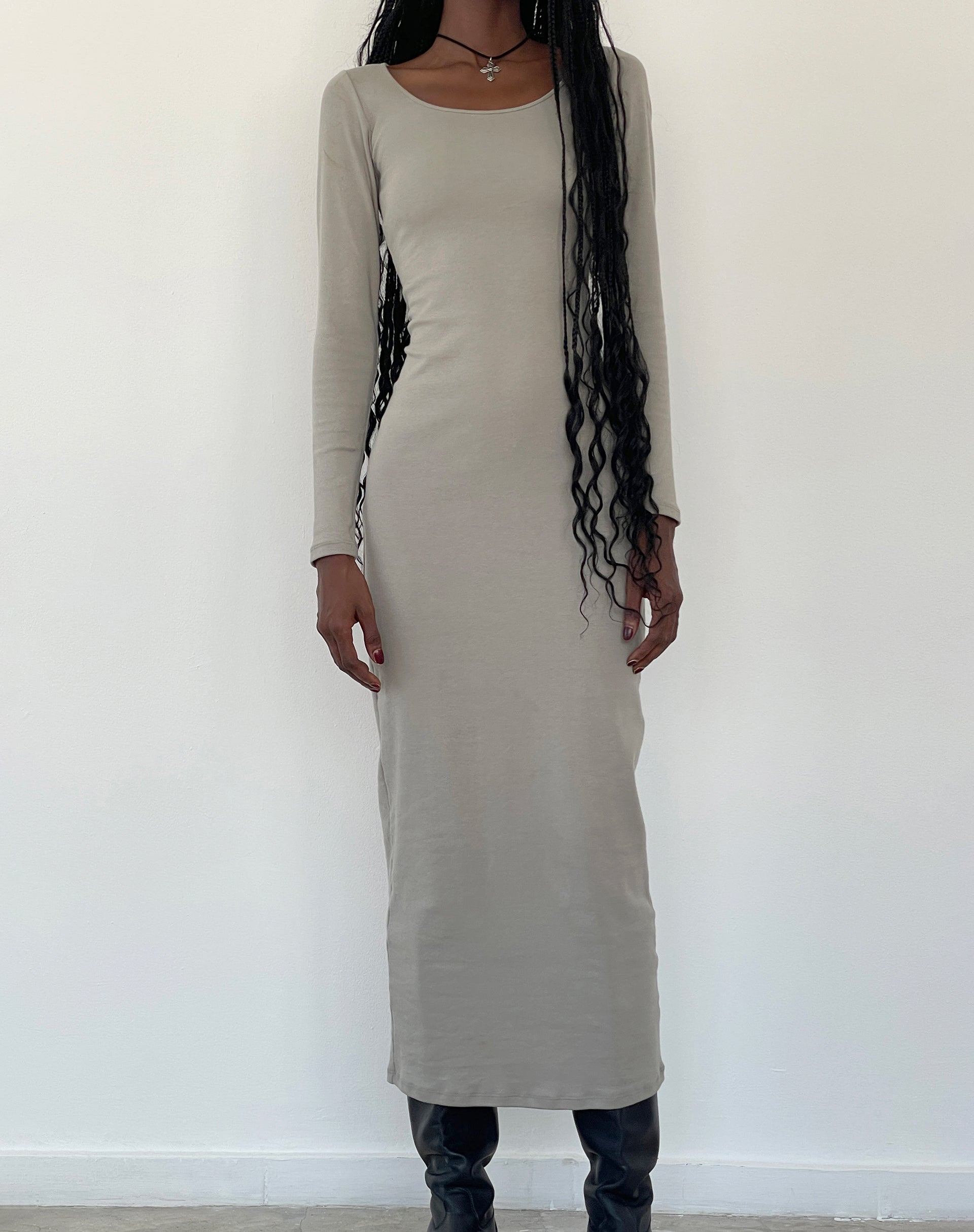 Belila Long Sleeve Maxi Dress in Sage Grey-Nico Sky