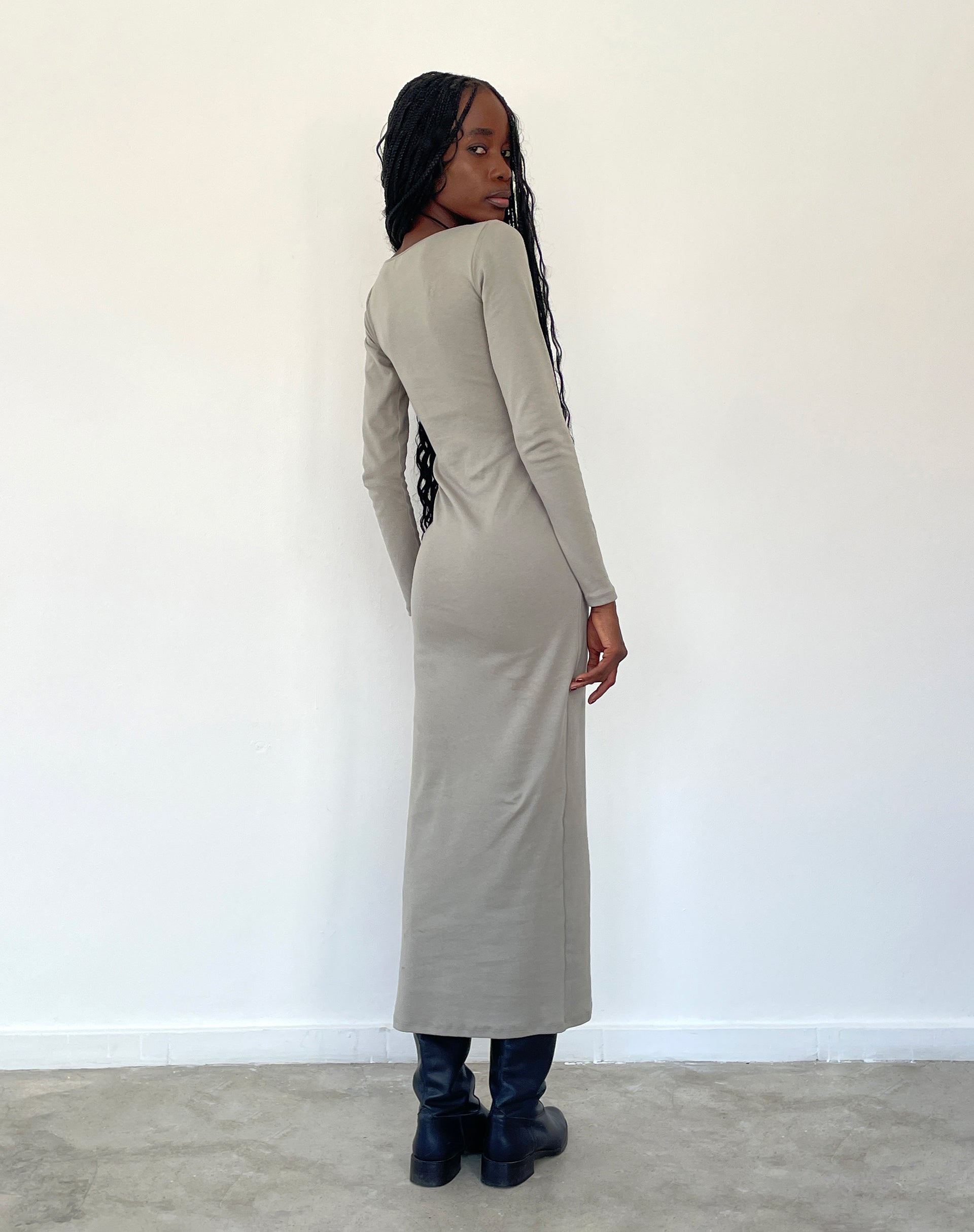 Belila Long Sleeve Maxi Dress in Sage Grey-Nico Sky