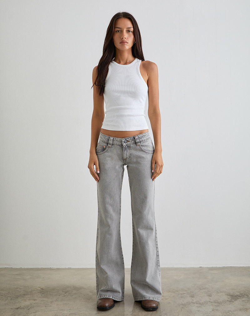 Bell Bottom Low Rise Flare Jeans in Bleached Grey-Nico Sky