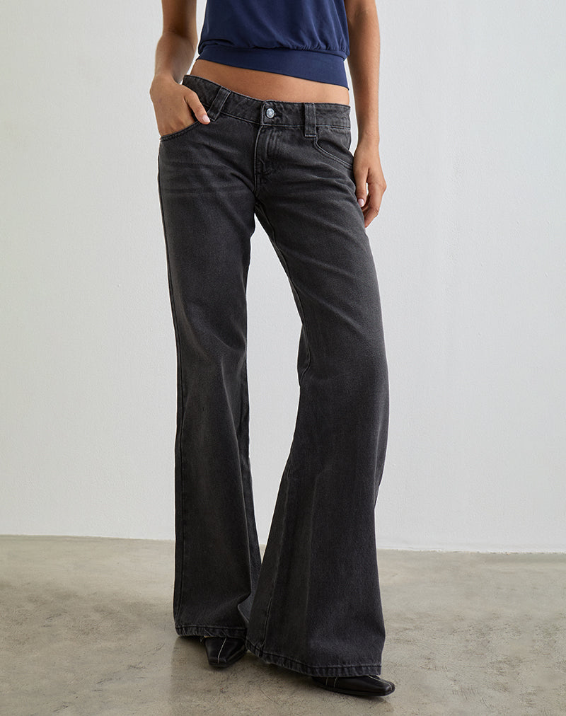 Bell Bottom Low Rise Flare Jeans in Vintage Black-Nico Sky