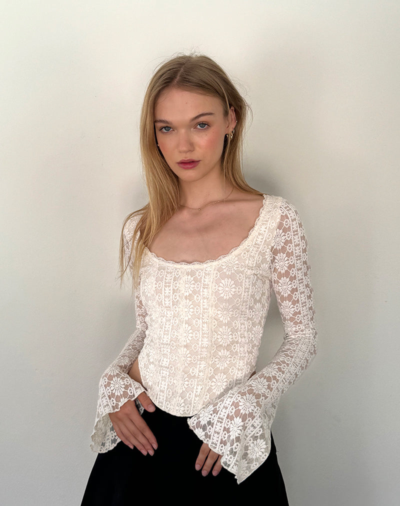 Belle Long Sleeve Top in Regal Lace Ivory-Nico Sky