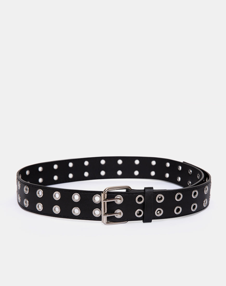 Double Grommet Belt in Punk Black PU-Nico Sky
