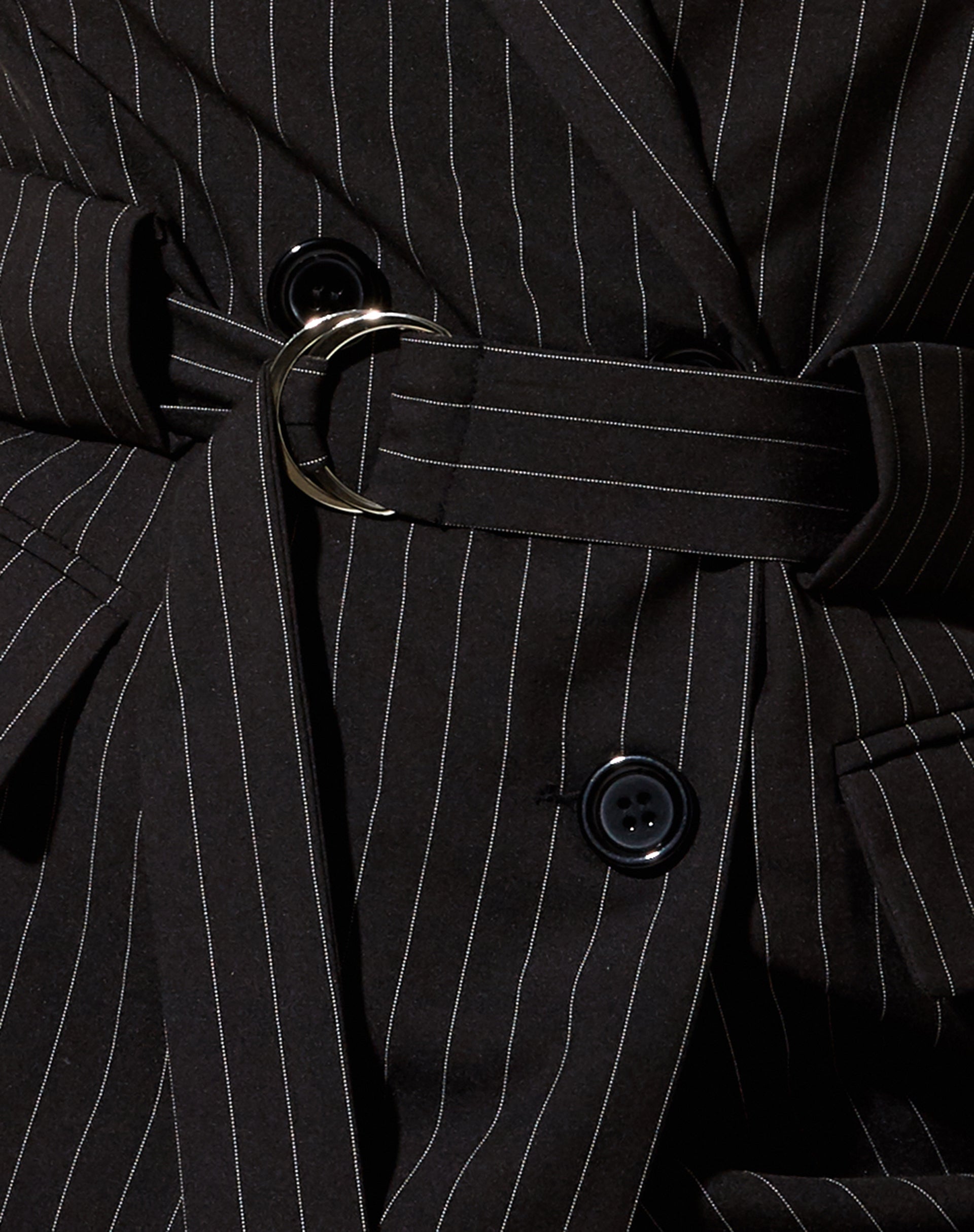 Belted Blazer in Pinstripe Black-Nico Sky
