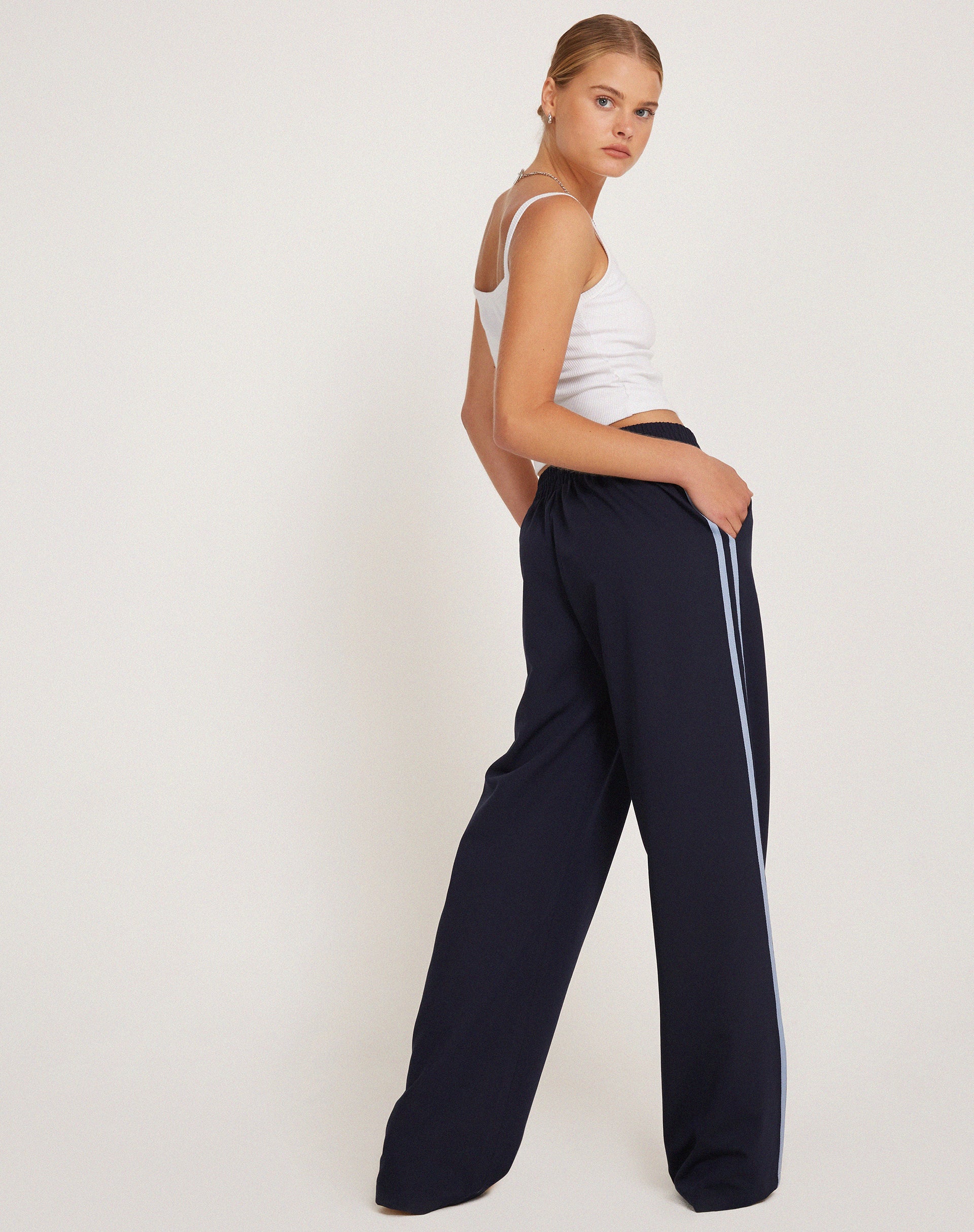 Bennett Trouser in Tailoring Navy with Side Stripe-Nico Sky