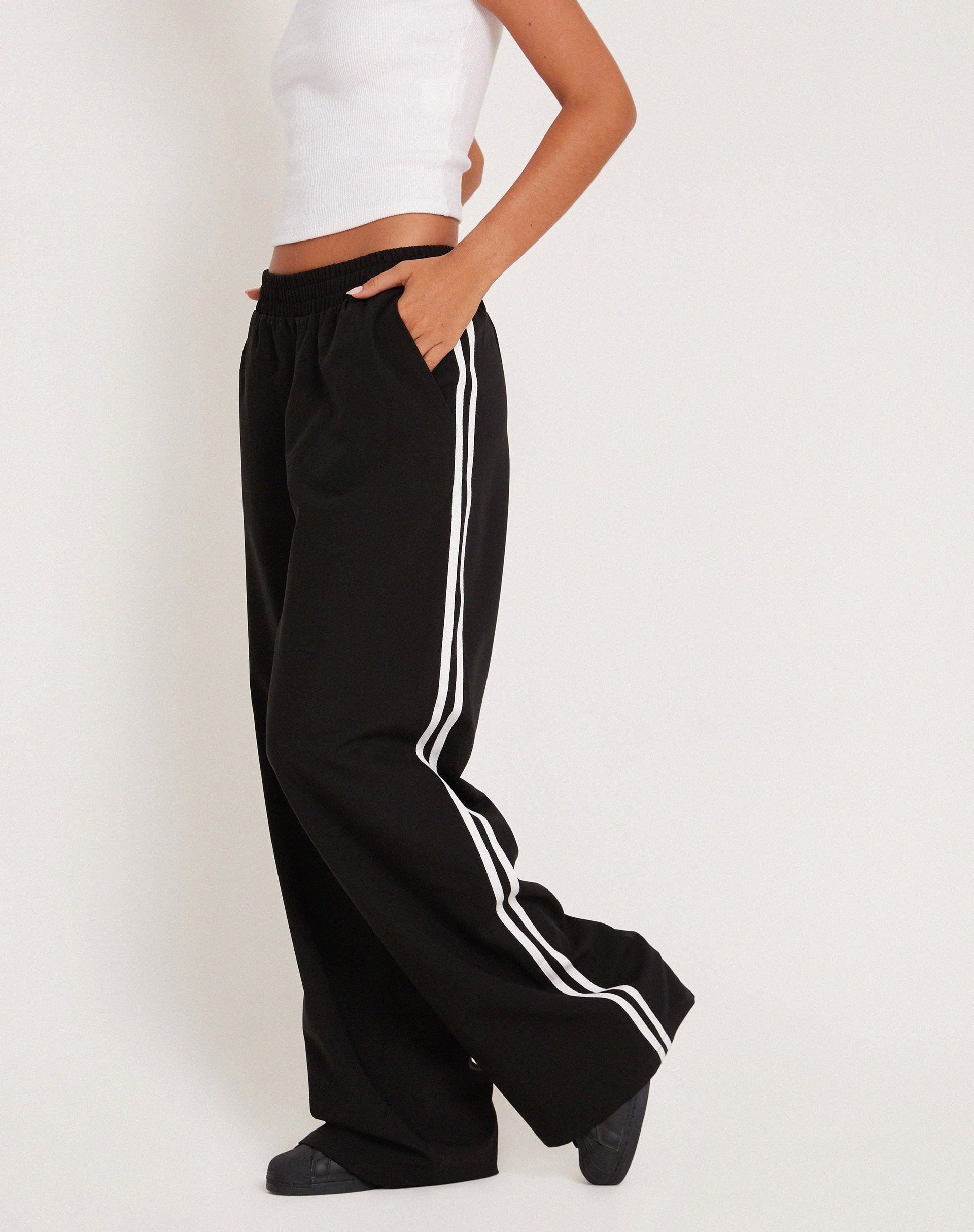 Bennett Wide Leg Trouser in Tailoring Black with White Stripe-Nico Sky