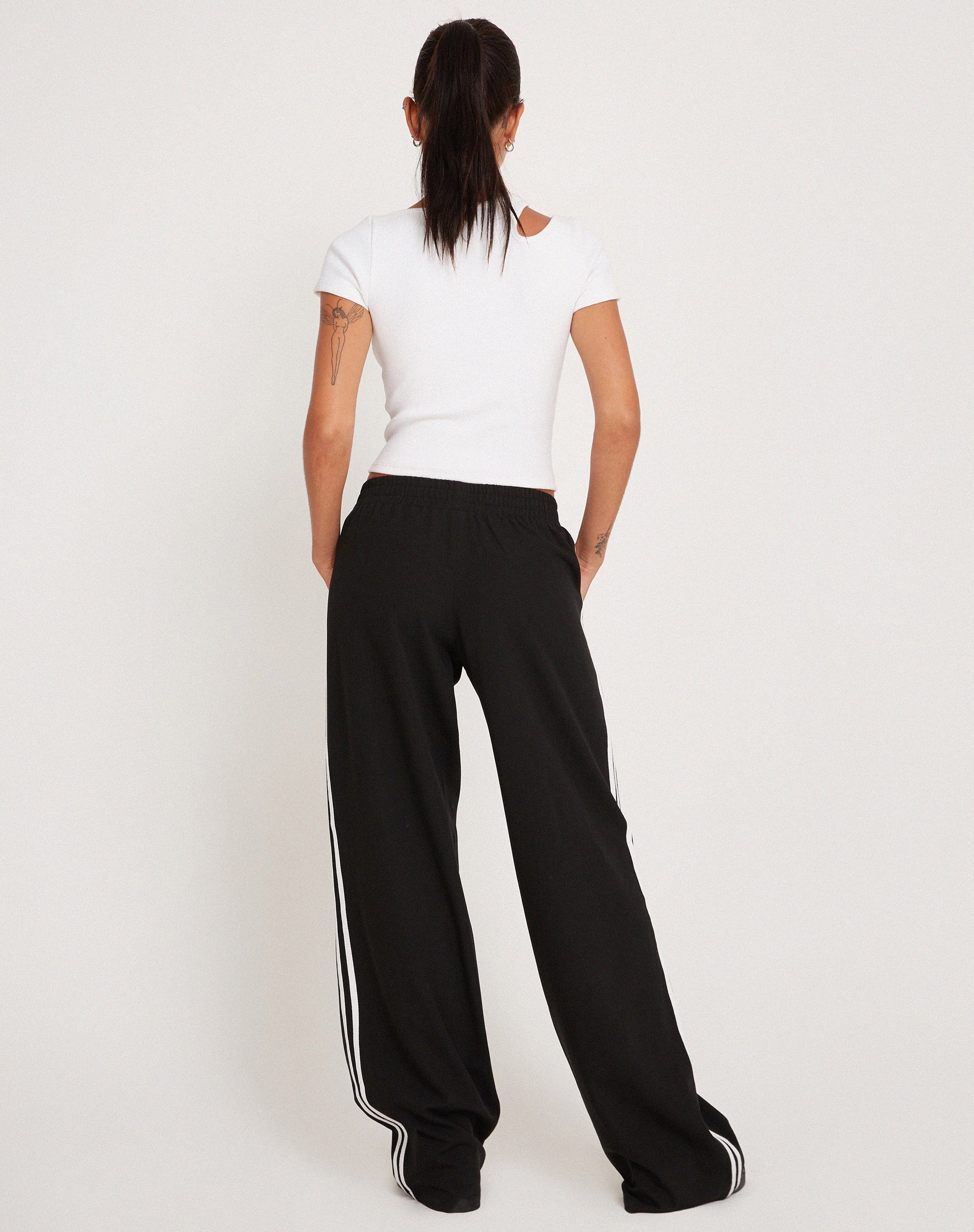 Bennett Wide Leg Trouser in Tailoring Black with White Stripe-Nico Sky