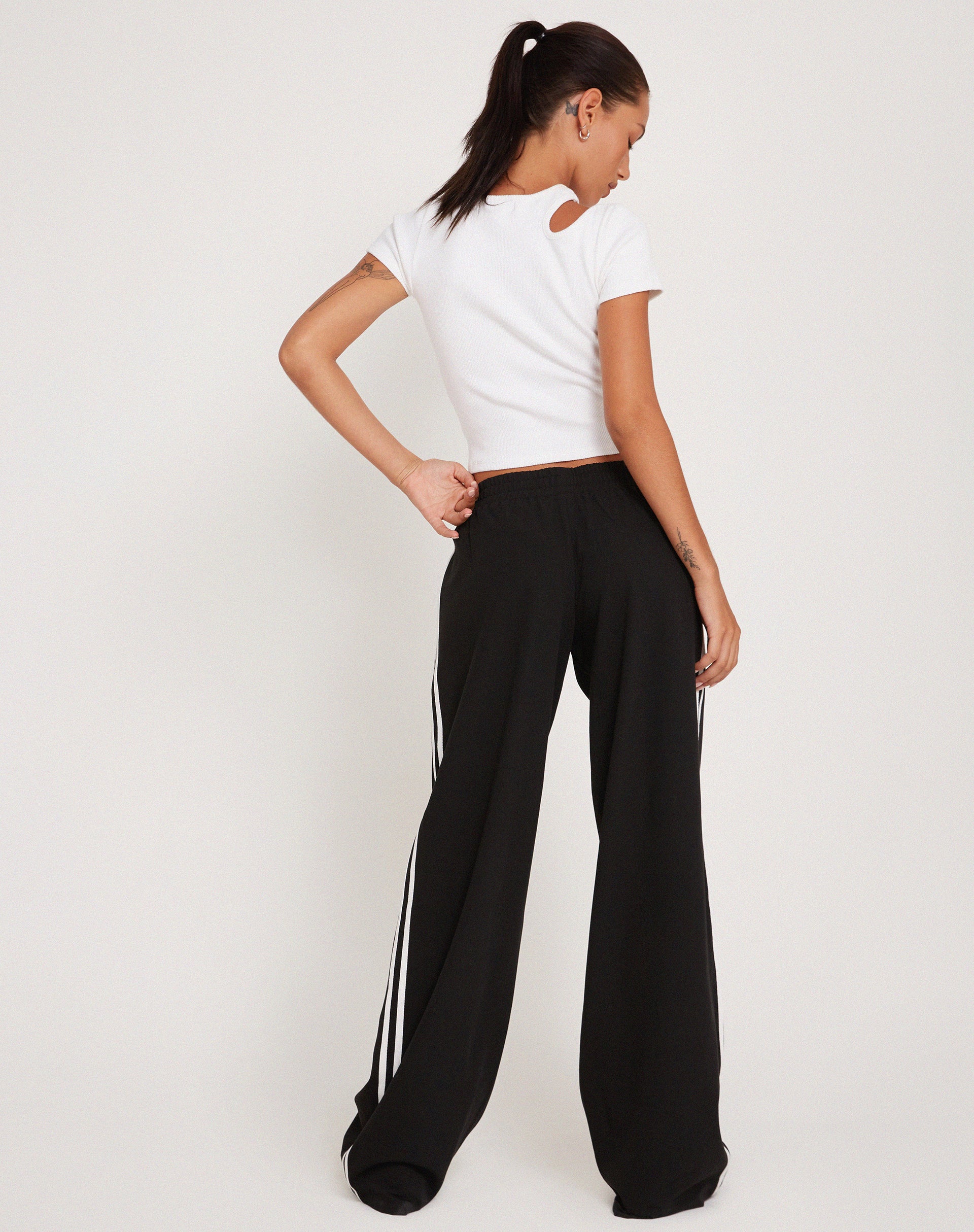 Bennett Wide Leg Trouser in Tailoring Black with White Stripe-Nico Sky
