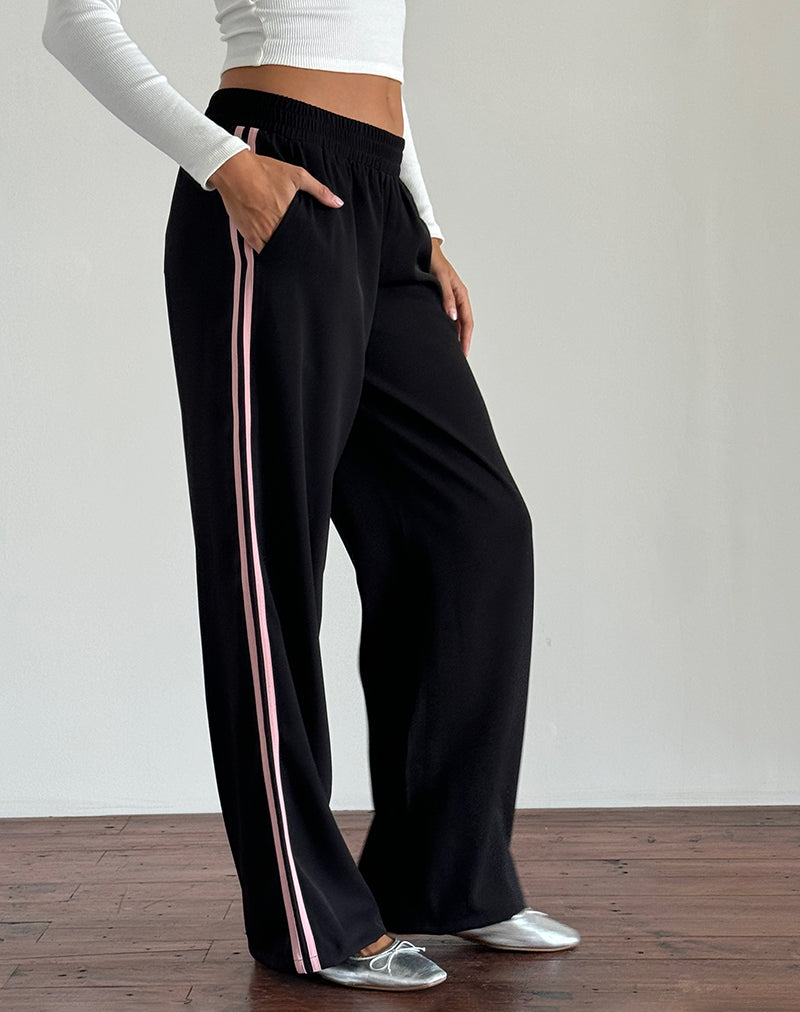 Bennett Trouser in Black with Pink Side Stripe-Nico Sky