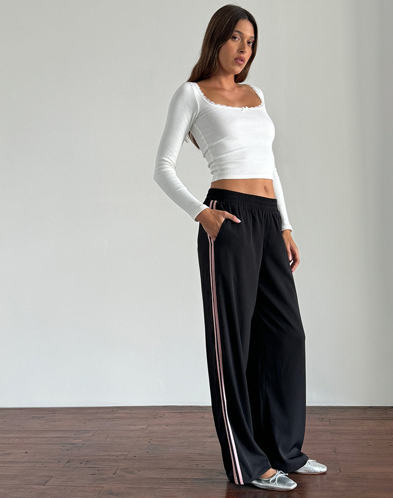 Bennett Trouser in Black with Pink Side Stripe-Nico Sky