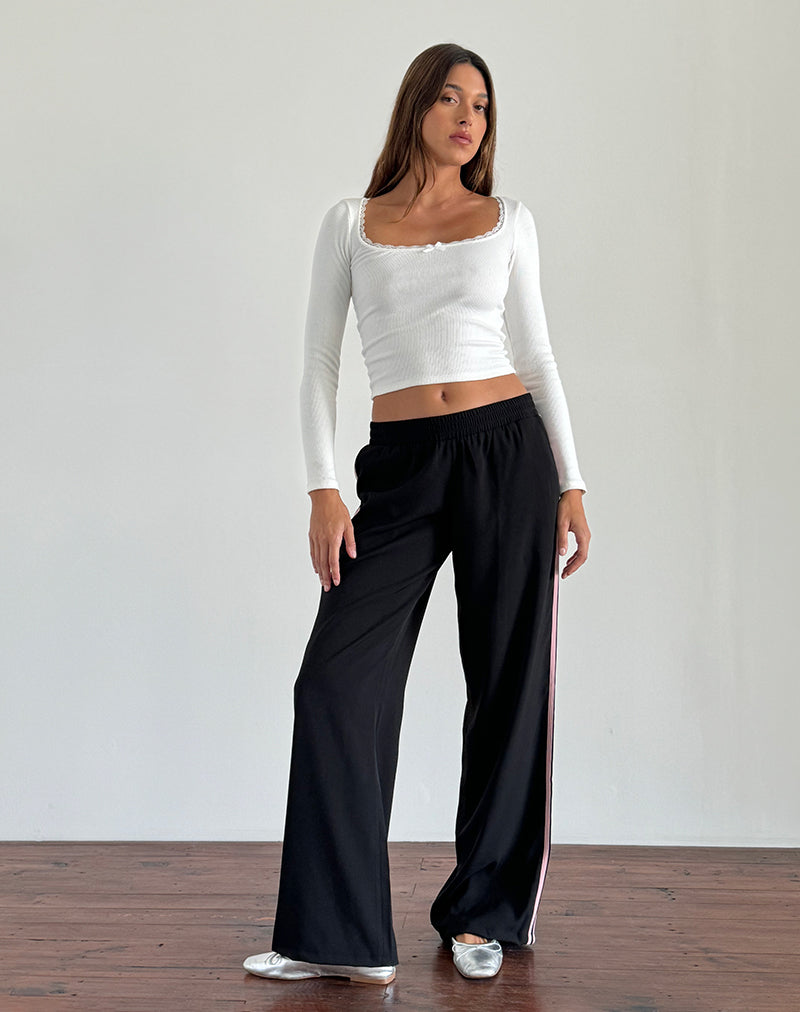 Bennett Trouser in Black with Pink Side Stripe-Nico Sky