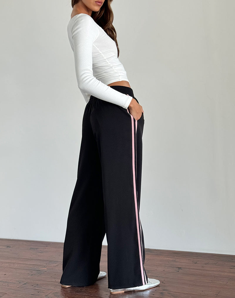 Bennett Trouser in Black with Pink Side Stripe-Nico Sky