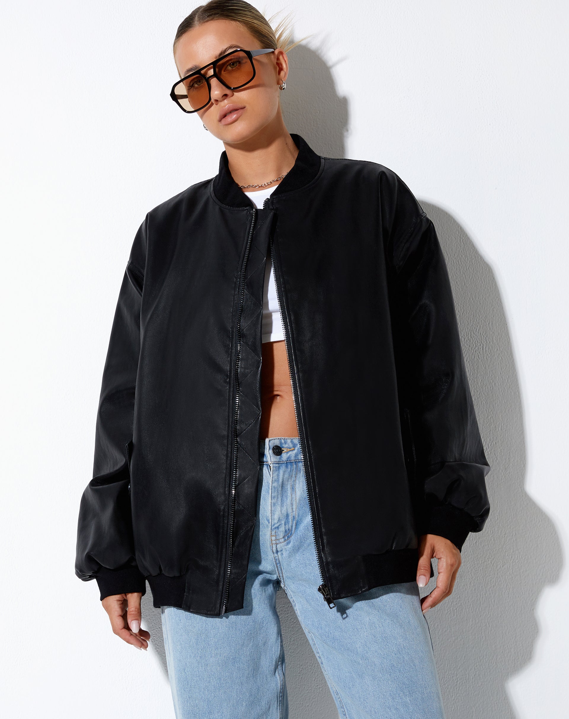 Benta Jacket in PU Black-Nico Sky