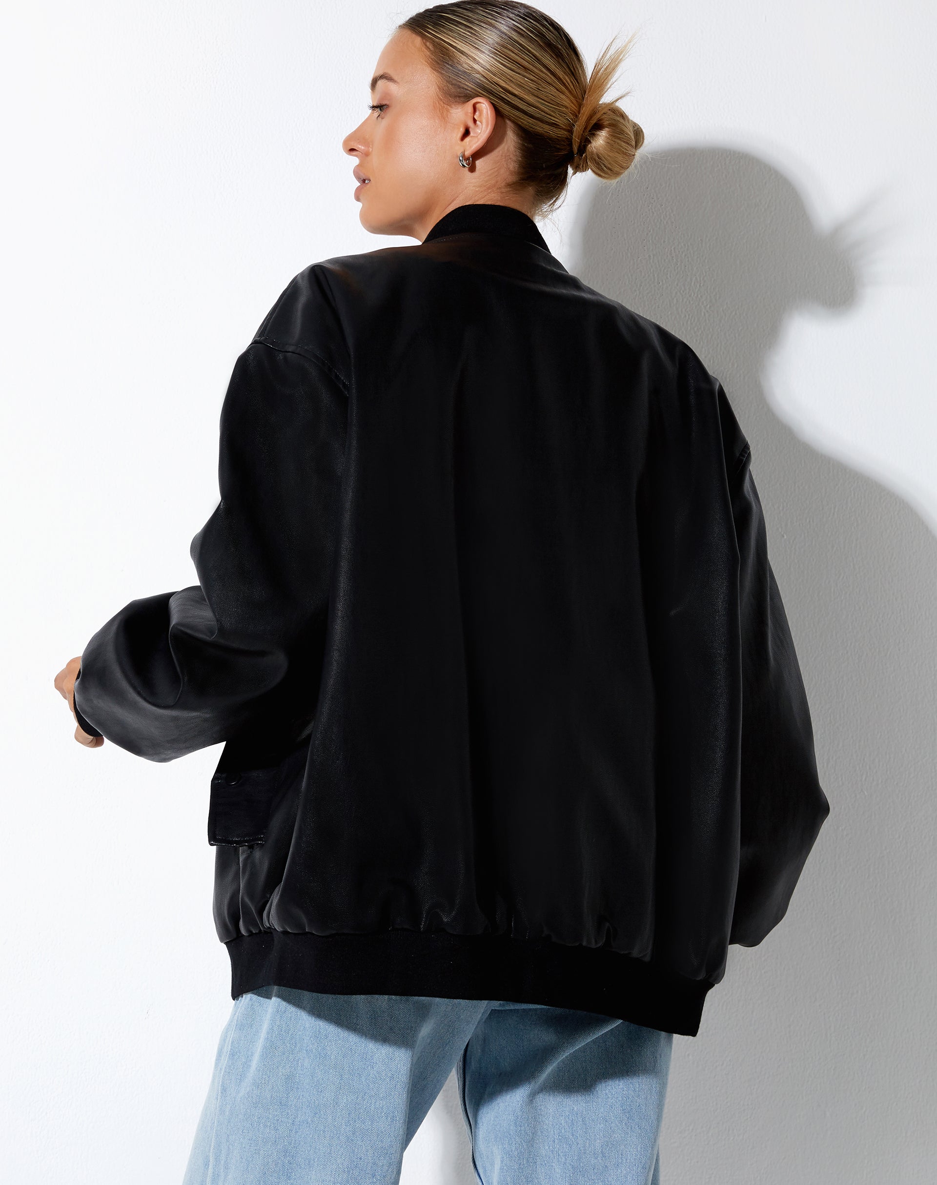 Benta Jacket in PU Black-Nico Sky
