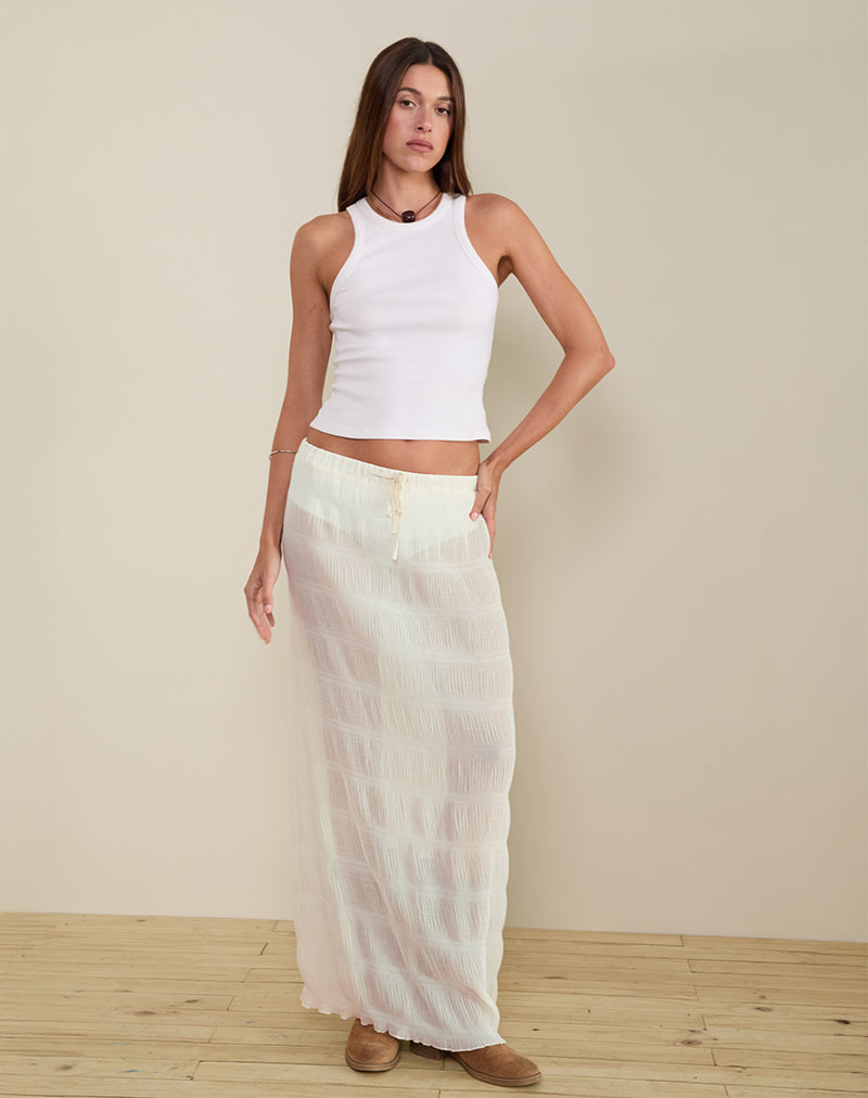 Bente Unlined Maxi Skirt in Chiffon Plisse Ivory-Nico Sky