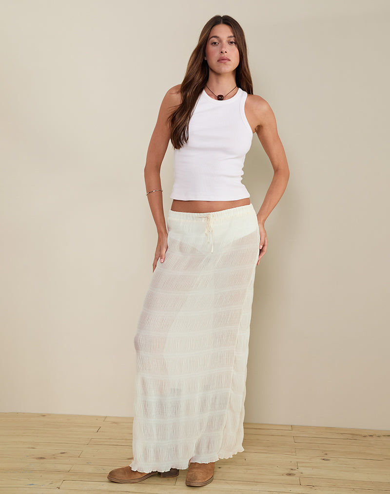 Bente Unlined Maxi Skirt in Chiffon Plisse Ivory-Nico Sky