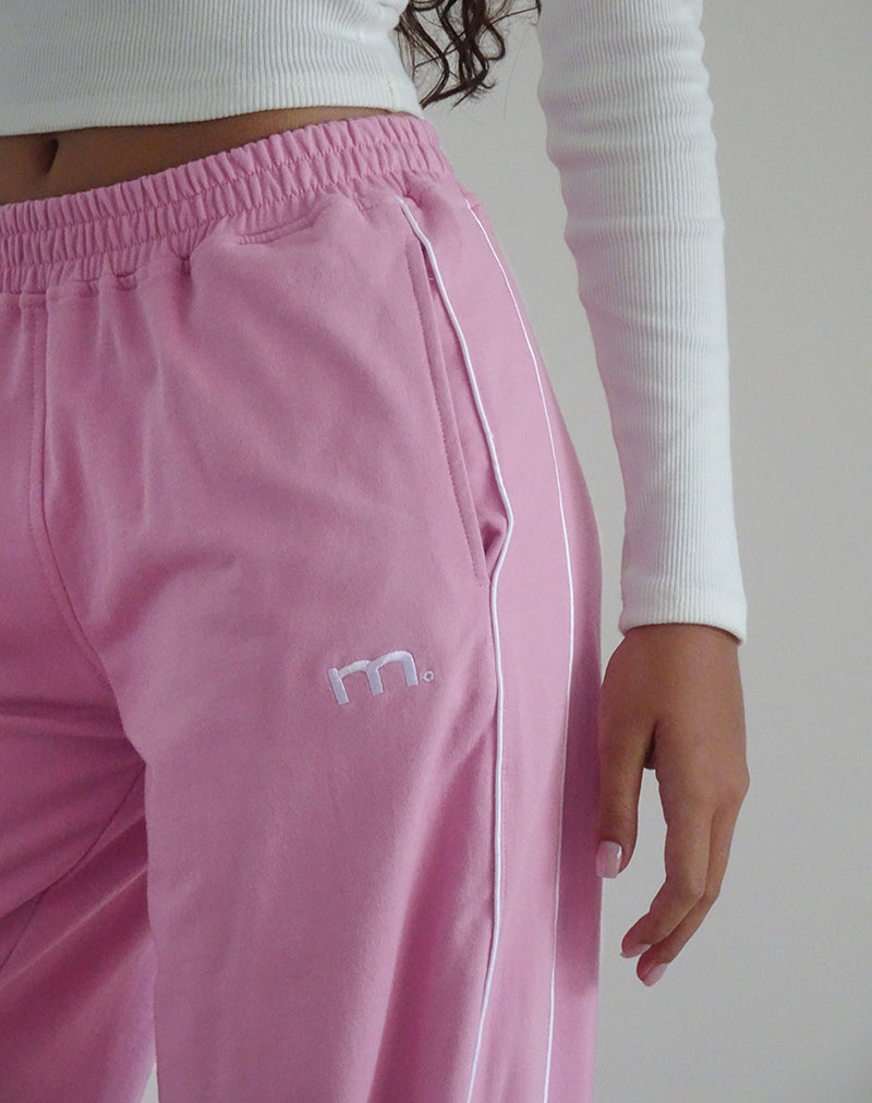 Benton Jogger in Flamingo Pink with White Binding and M Embroidery-Nico Sky