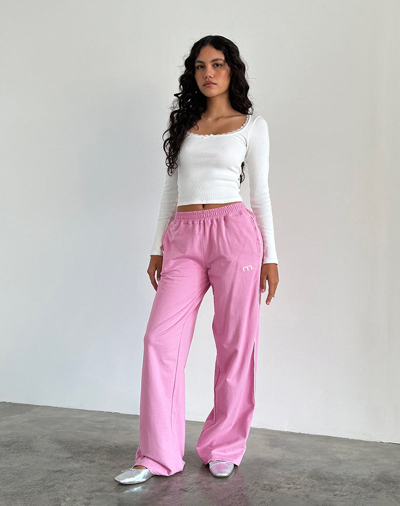 Benton Jogger in Flamingo Pink with White Binding and M Embroidery-Nico Sky