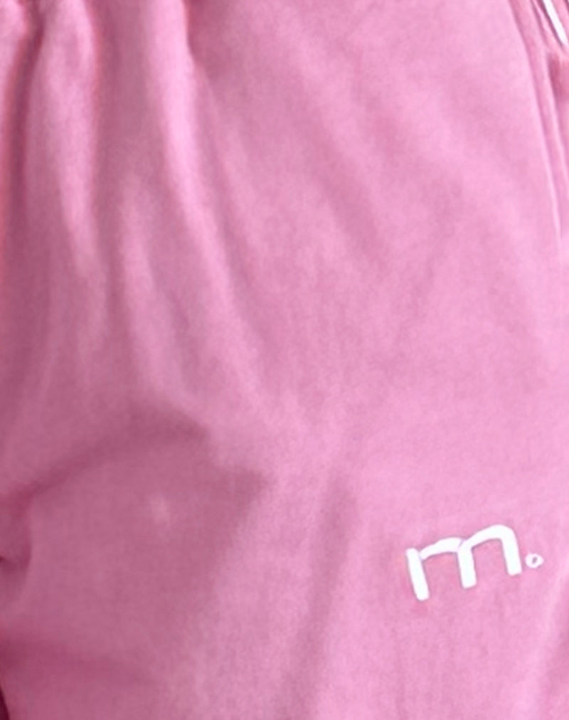 Benton Jogger in Flamingo Pink with White Binding and M Embroidery-Nico Sky