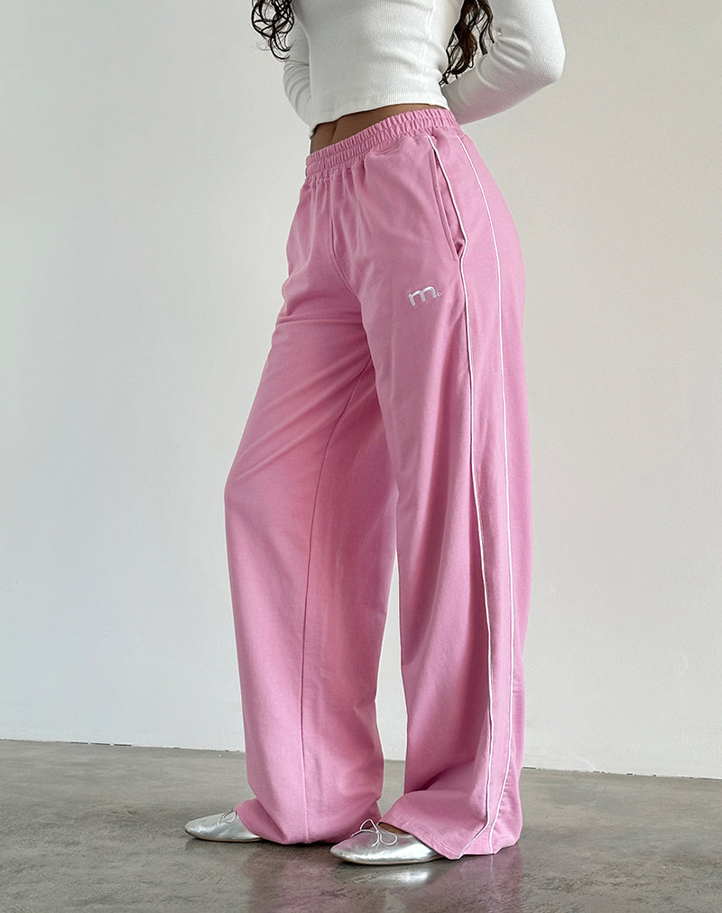 Benton Jogger in Flamingo Pink with White Binding and M Embroidery-Nico Sky