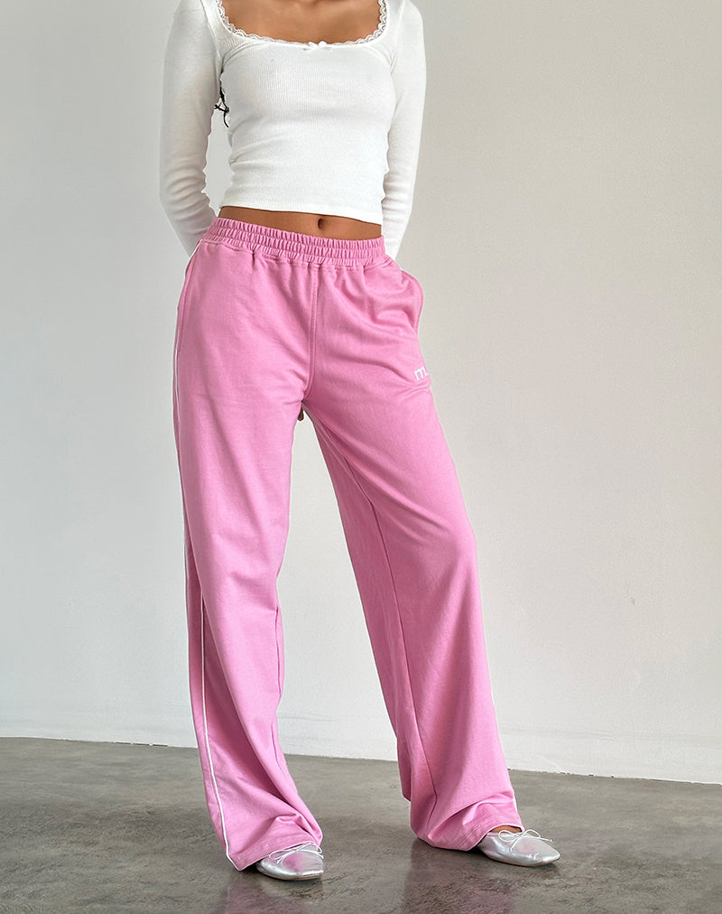 Benton Jogger in Flamingo Pink with White Binding and M Embroidery-Nico Sky