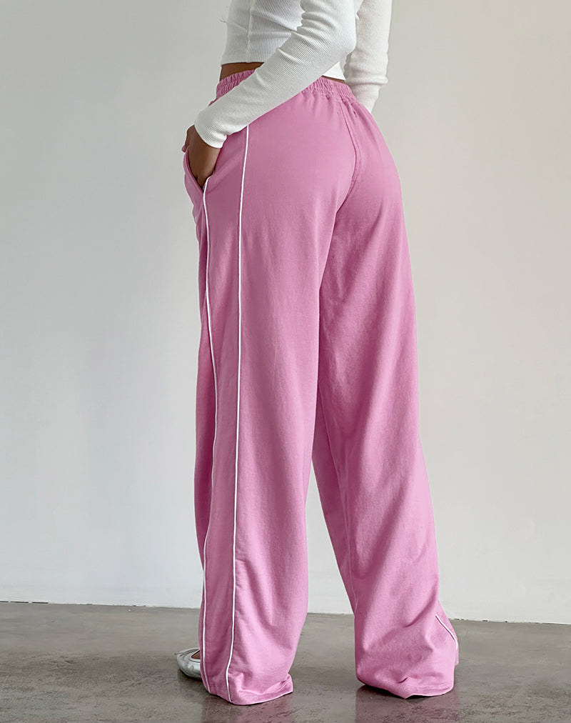 Benton Jogger in Flamingo Pink with White Binding and M Embroidery-Nico Sky