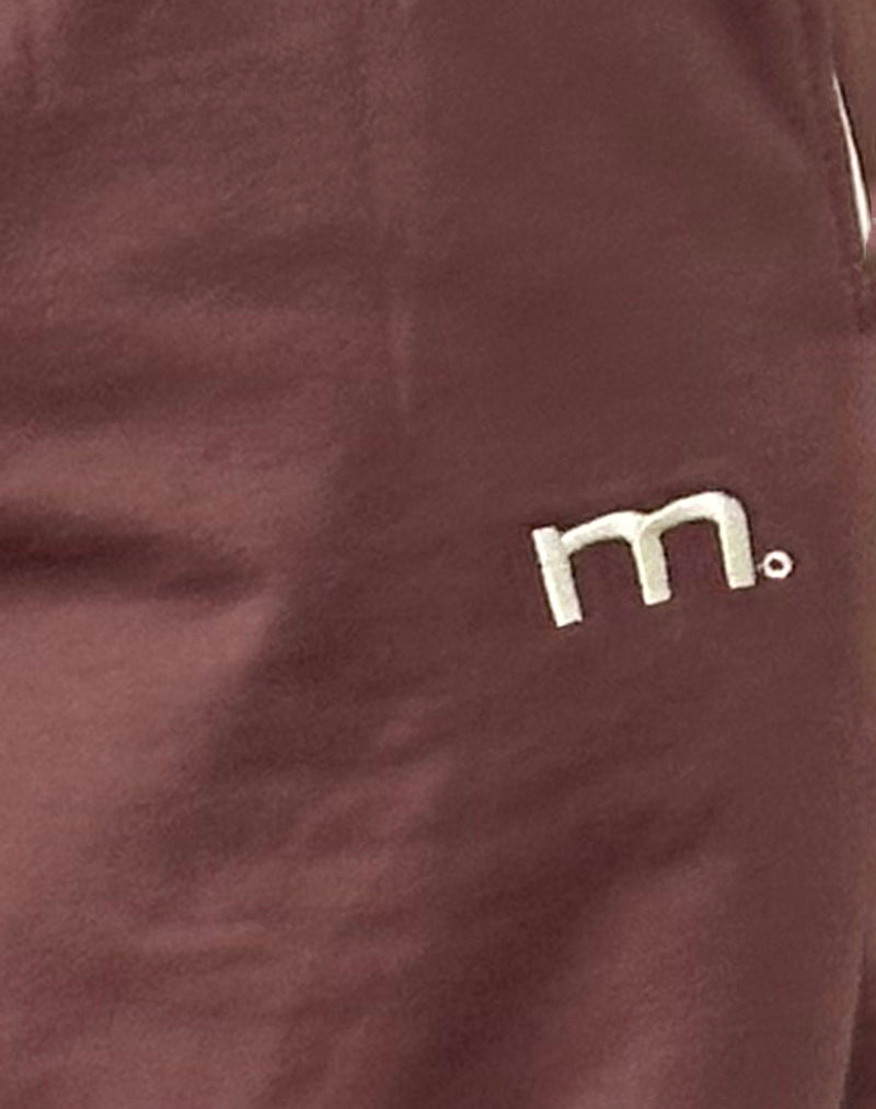 Benton Wide Leg Jogger in Mahogany with Ivory Piping and M Embroidery-Nico Sky