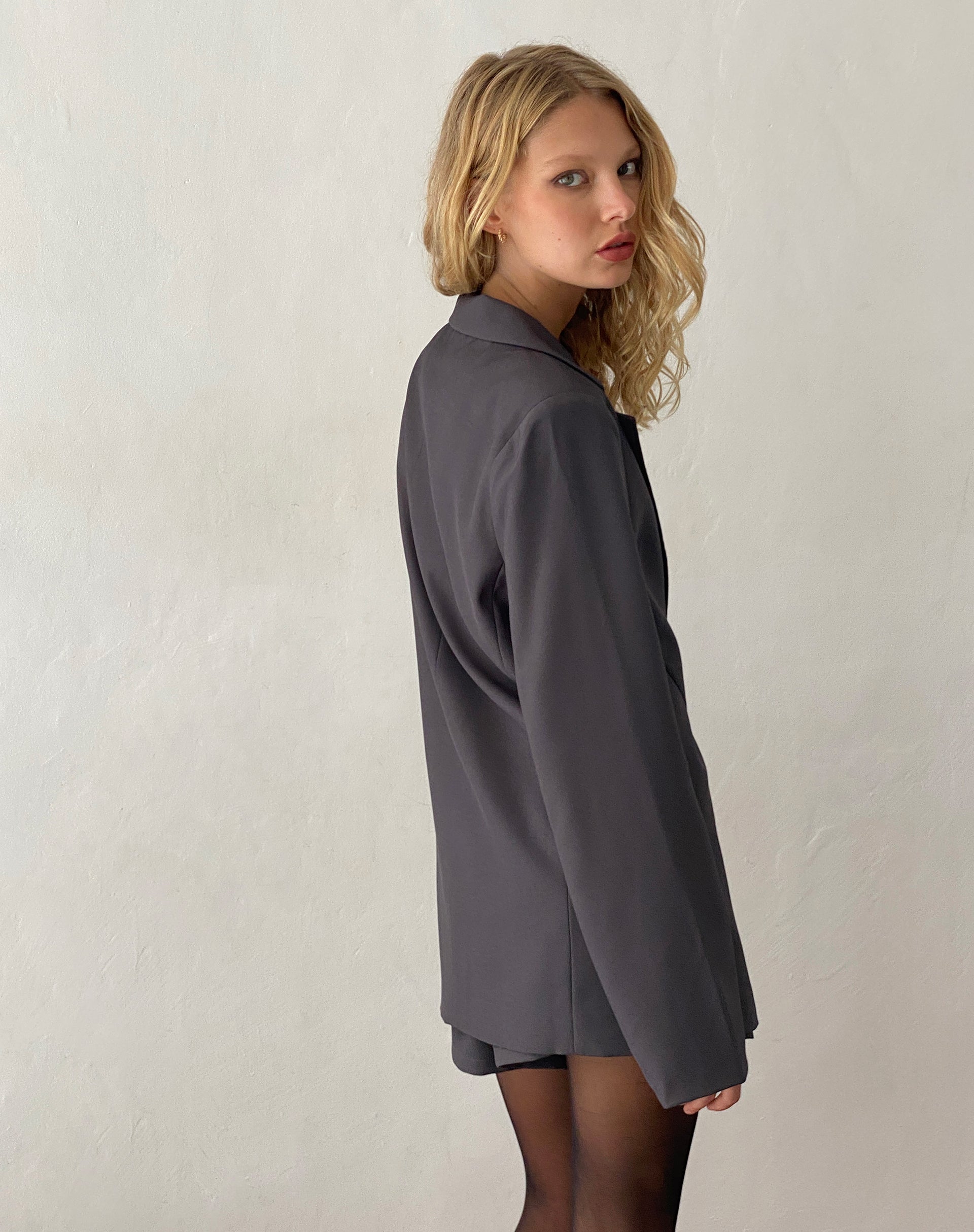Besta Single Button Blazer in Dark Charcoal-Nico Sky