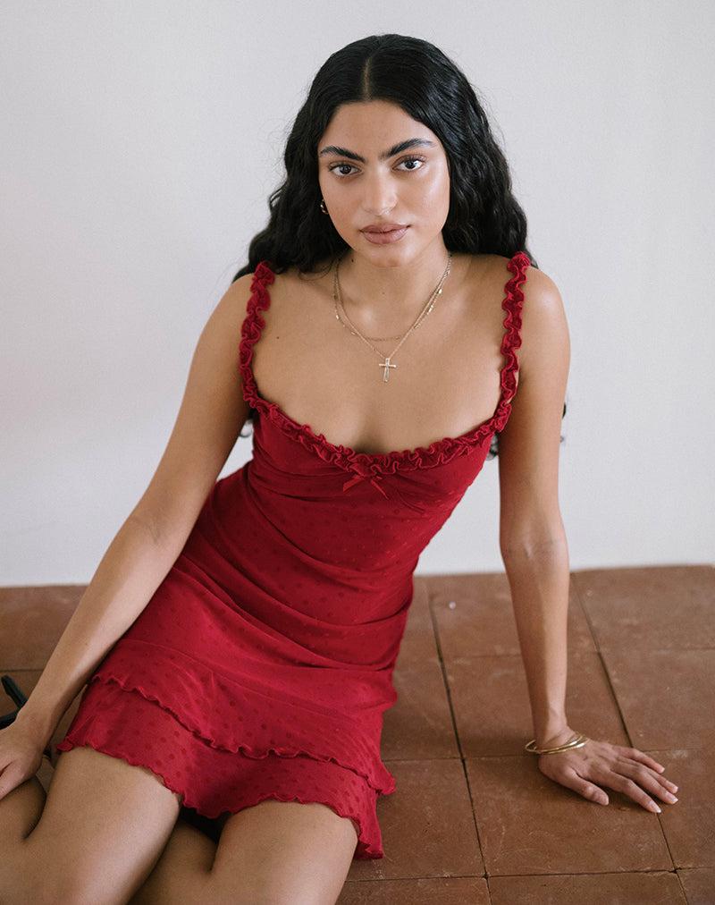 Bestari Mini Dress in Basic Polka Cherry-Nico Sky