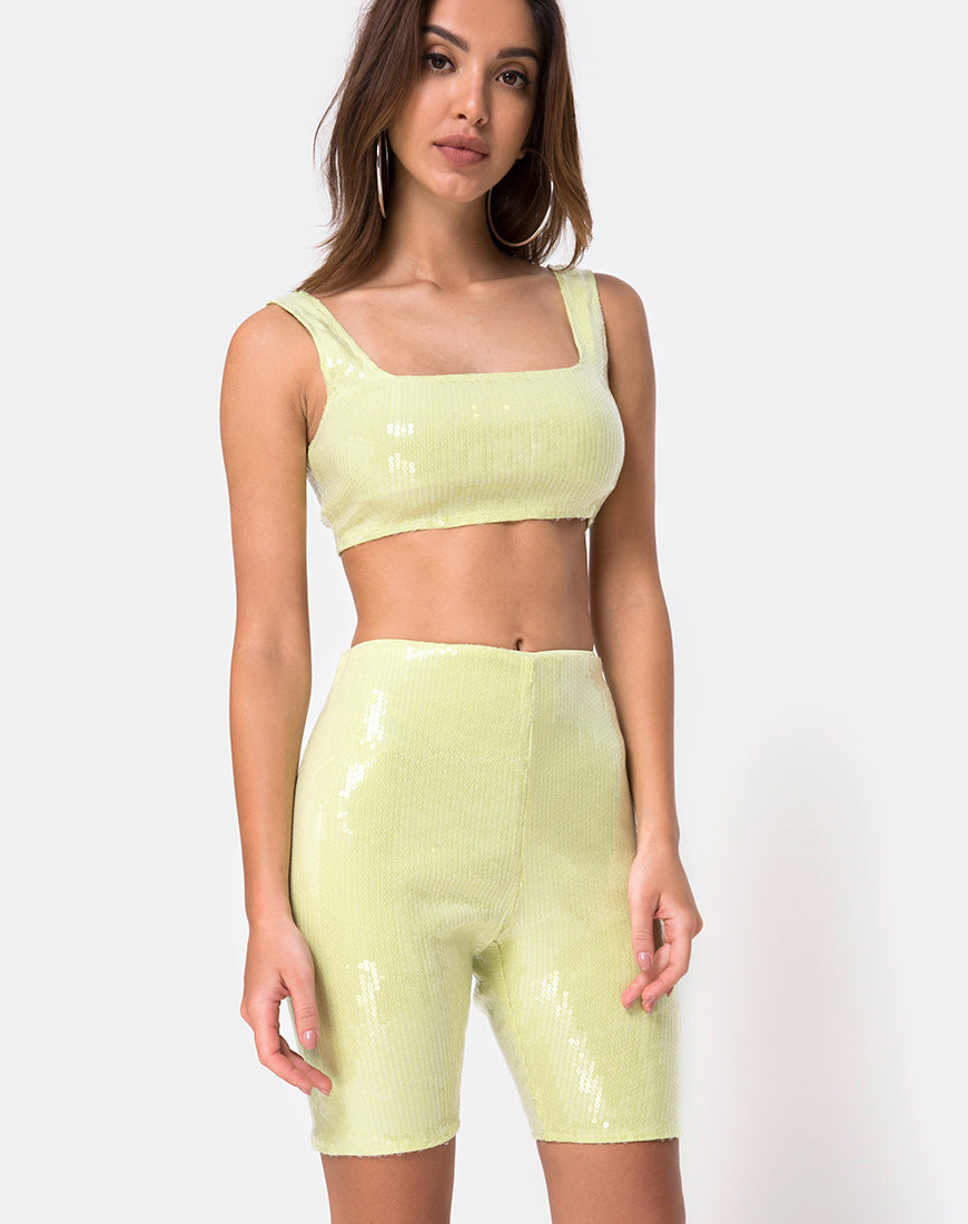Bike Short in Pistachio Green with Clear Sequins-Nico Sky
