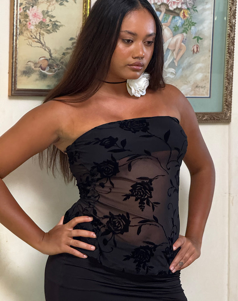 Bilancia Bandeau Top in Rose Flock Black-Nico Sky