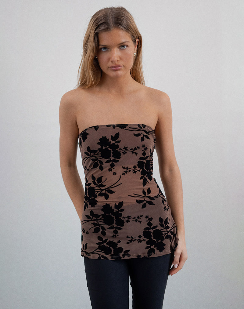 Bilancia Bandeau Top in Flock Brown-Nico Sky