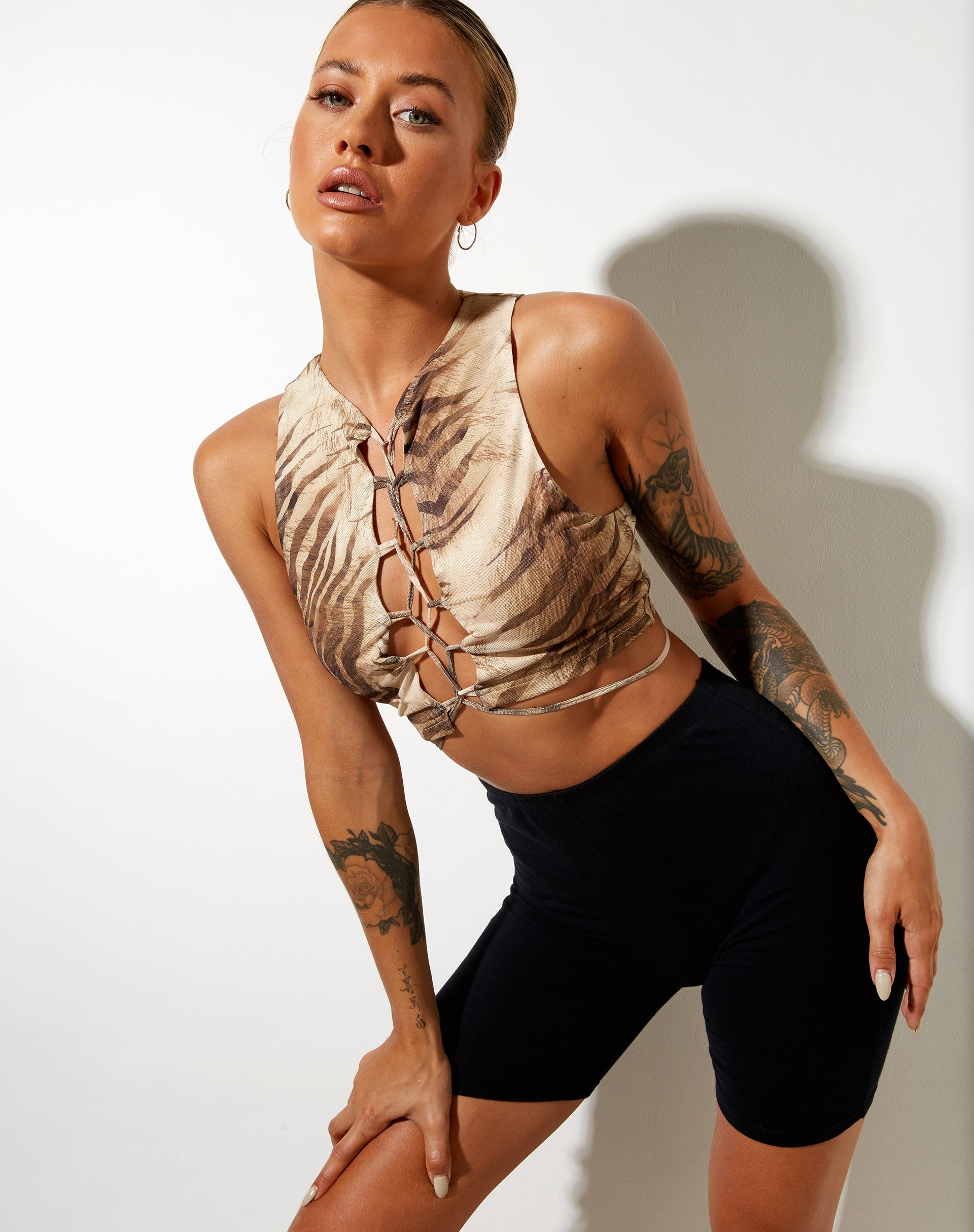 Bima Crop Top in Tiger Brown-Nico Sky