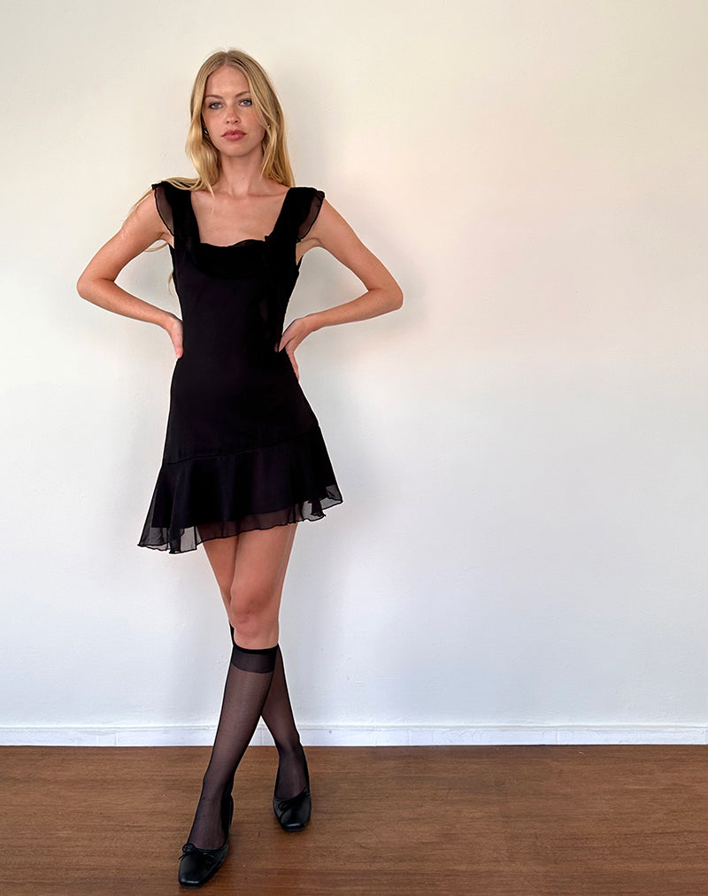 Binita Mini Dress in Chiffon Black-Nico Sky