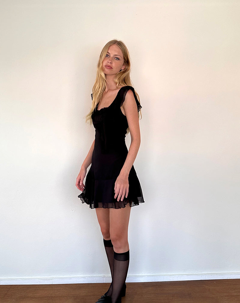 Binita Mini Dress in Chiffon Black-Nico Sky