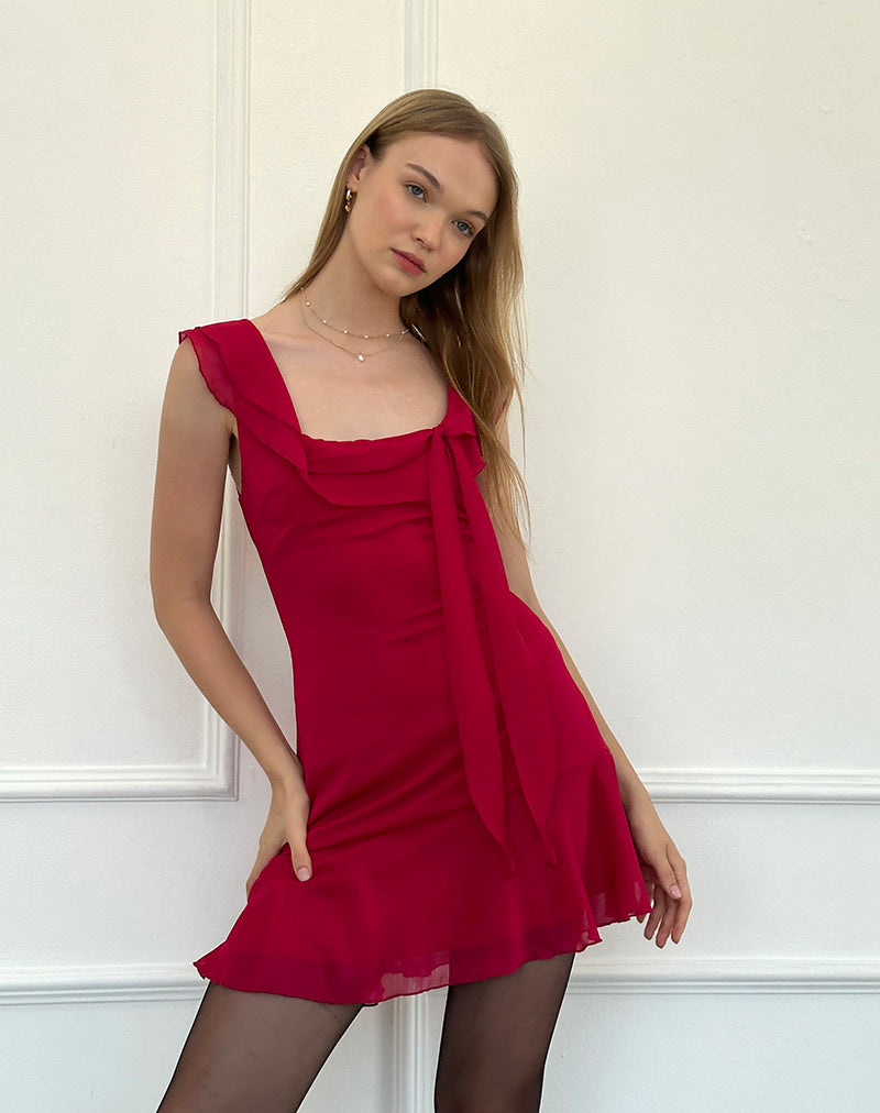 Binita Mini Dress in Chiffon Burgundy-Nico Sky