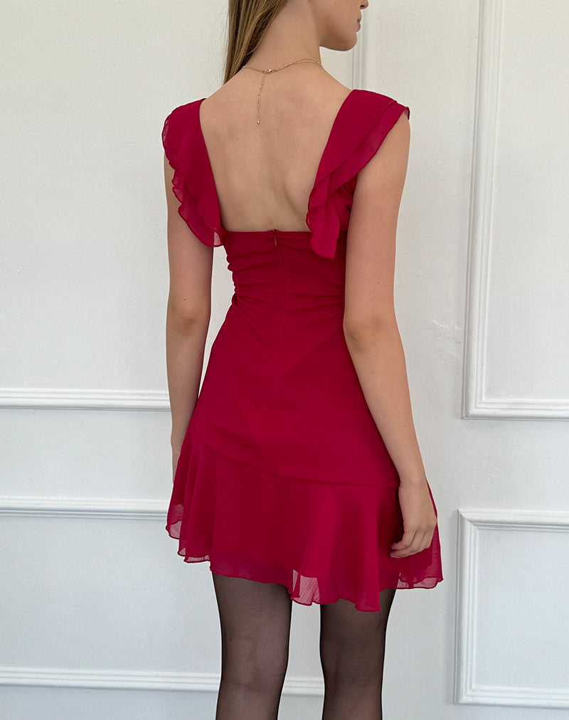 Binita Mini Dress in Chiffon Burgundy-Nico Sky