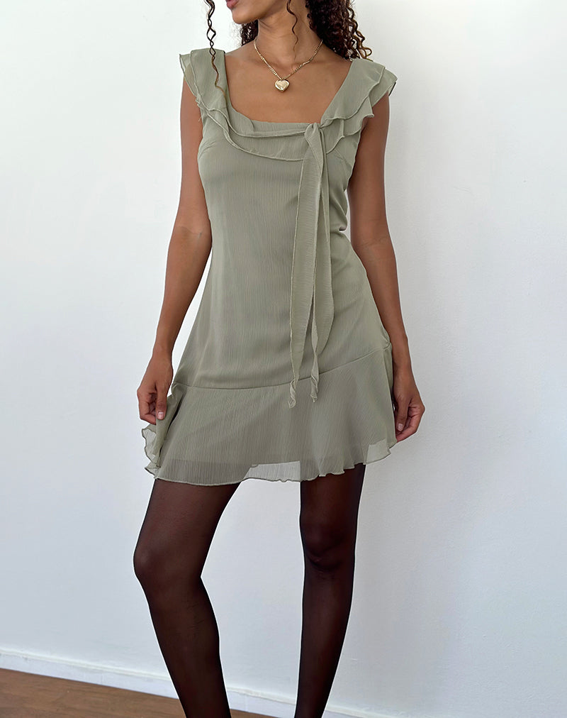 Binita Mini Dress In Chiffon Olive-Nico Sky