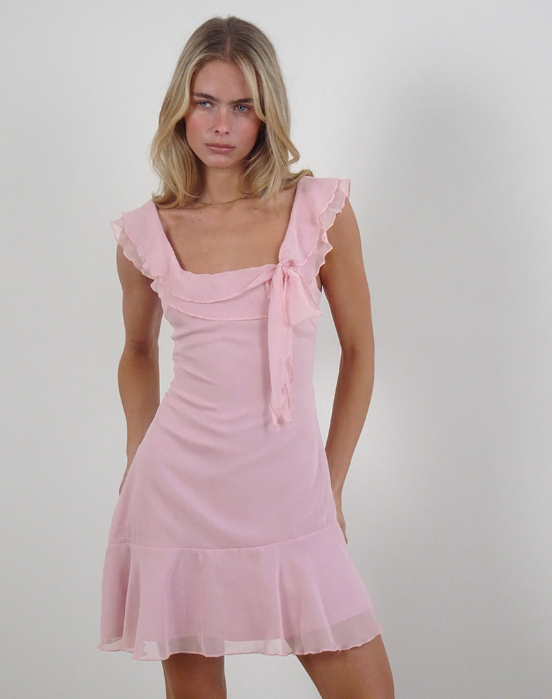 Binita Mini Dress in Chiffon Peony-Nico Sky