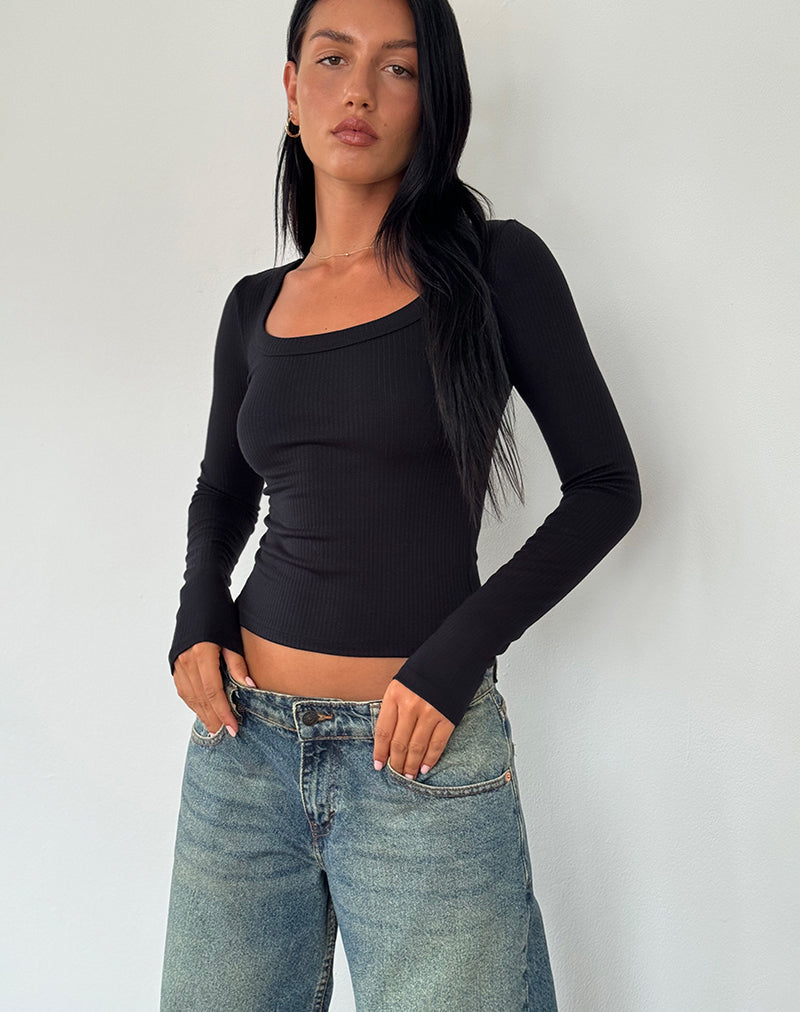 Binlo Extra Long Sleeve Top in Black-Nico Sky