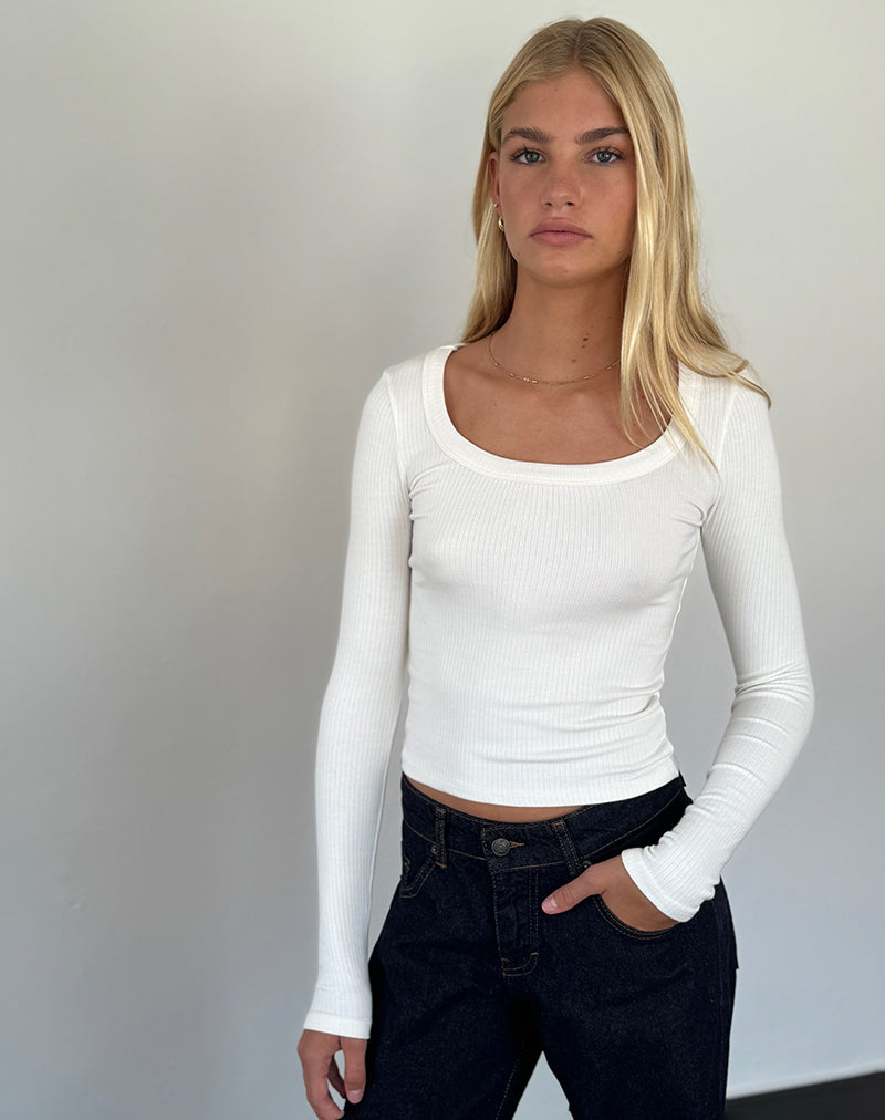 Binlo Extra Long Sleeve Top in White-Nico Sky