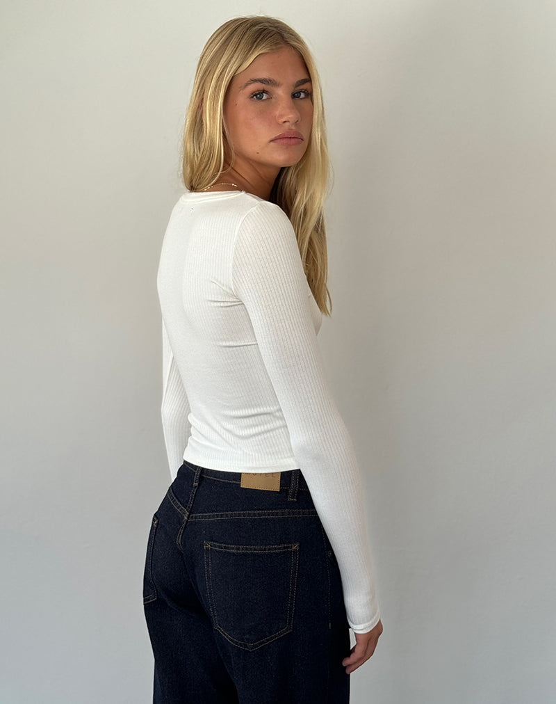 Binlo Extra Long Sleeve Top in White-Nico Sky