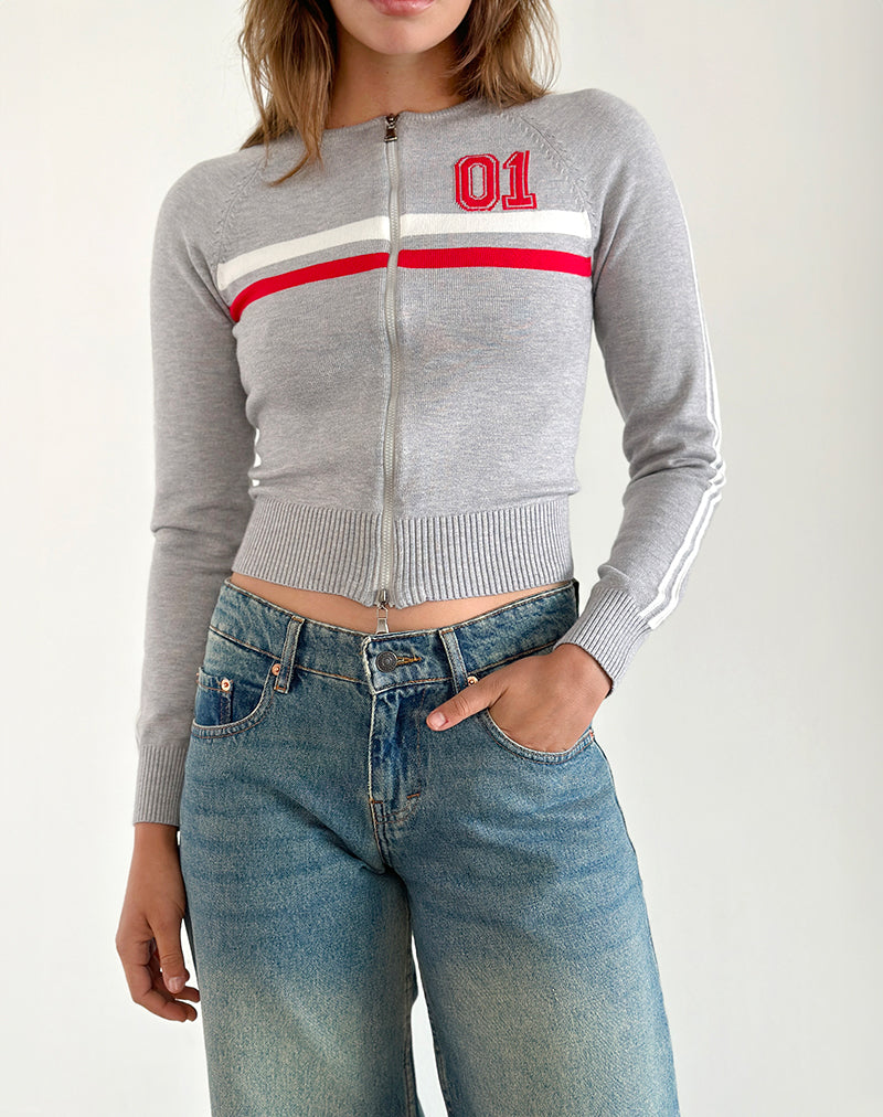 Binta Zip Through Jacket in Grey Marl-Nico Sky