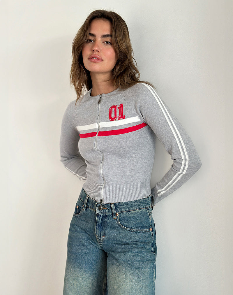 Binta Zip Through Jacket in Grey Marl-Nico Sky