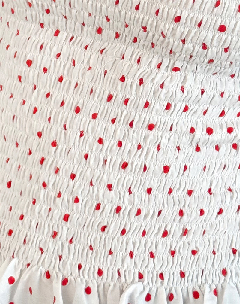 Birita Shirred Tank Top in White and Red Polkadot-Nico Sky