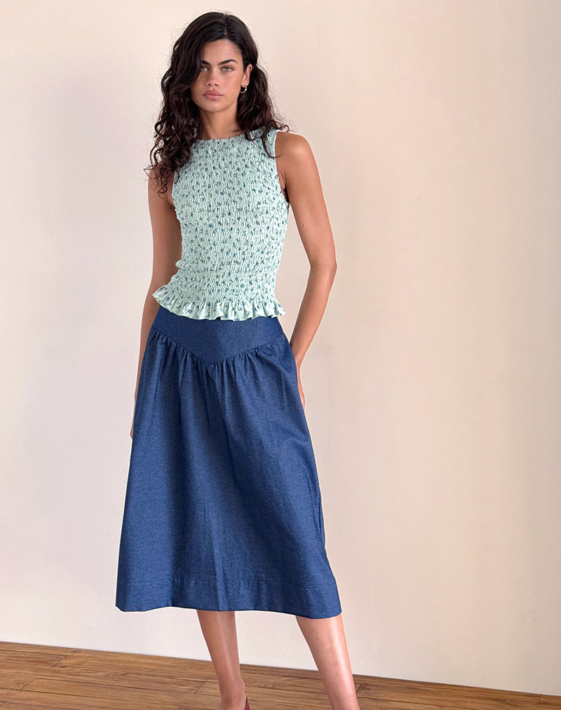 Birita Shirred Top in Pretty Petal Green-Nico Sky