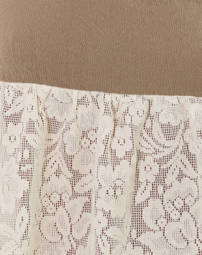 Bironita Halterneck Top in Ivory and Brown Lace Mix-Nico Sky