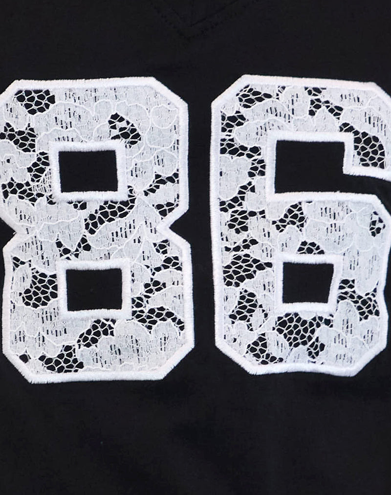 Blaine Oversized Tee in Black with 86 White Lace Embroidery-Nico Sky