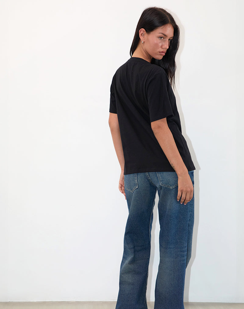 Blaine Oversized Tee in Black with 86 White Lace Embroidery-Nico Sky