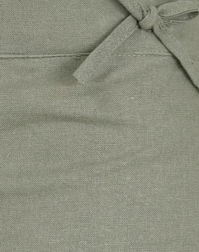 Blazy Tie Short in Linen Slate Green-Nico Sky