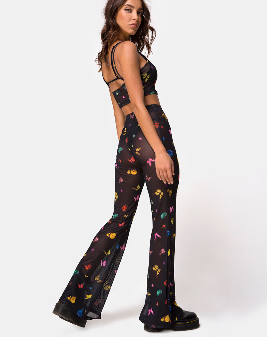 Herlom Flare Trouser in Mesh Black Butterfly-Nico Sky